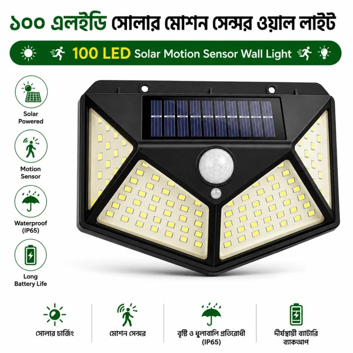 100 LED Solar Motion Sensor Wall Light